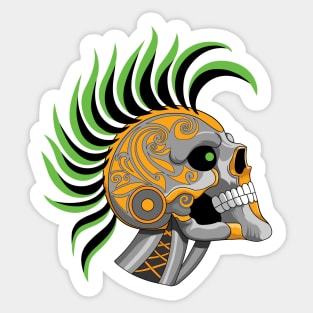 Tattooed Robot Skull with Green Mohawk Sticker